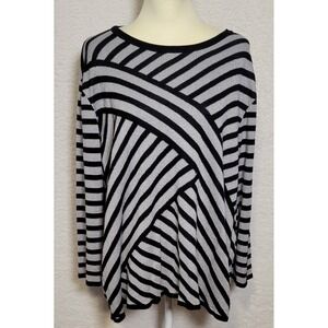 Alfred‎ Dunner 3/4 Sleeve Sweater Top Plus Size 3X Black Silver Pullover 1016